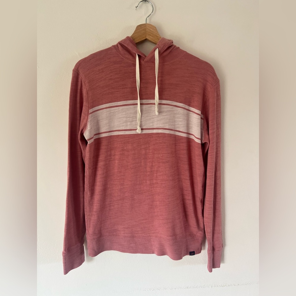 Faherty‎ Surf Stripe Slub Hoodie In Sunwashed Red Organic Cotton Size X-Small